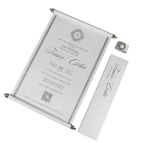Luxury White and Silver Foil Quinceanera Scroll Invitation Card Best Wedding Invitations with Ribbon and Music Angel Style