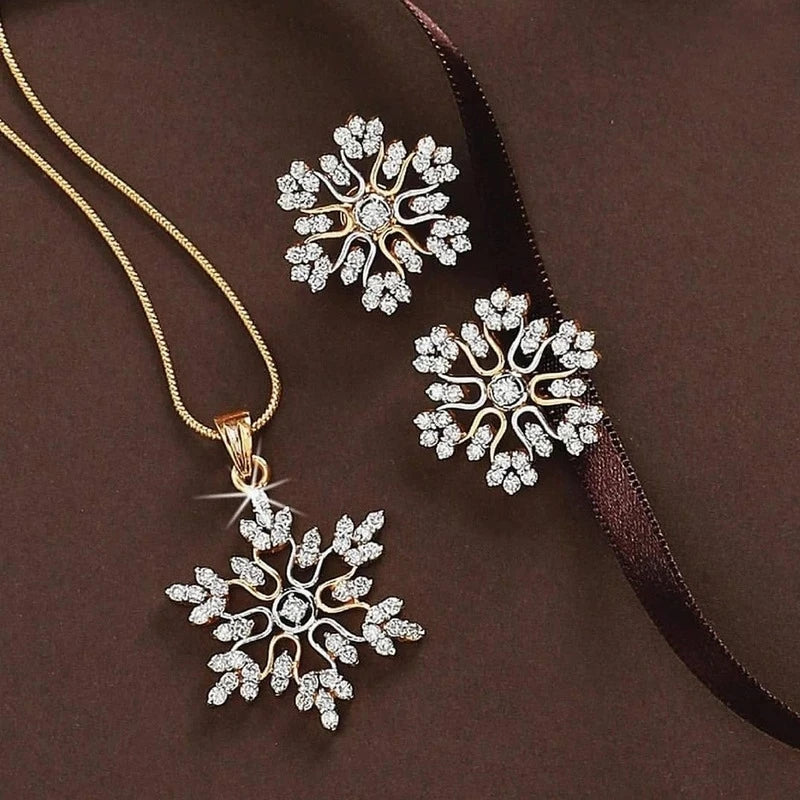 3 Pcs/set Snowflake Necklace Earrings Christmas Luxury Jewelry Set Accessories Christmas Valentine's Jewelry Set