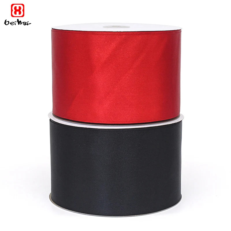 Custom Ribbons Roll  100 mm Wide Single  Face Satin Ribbon  for Christmas Gift  Wrappings
