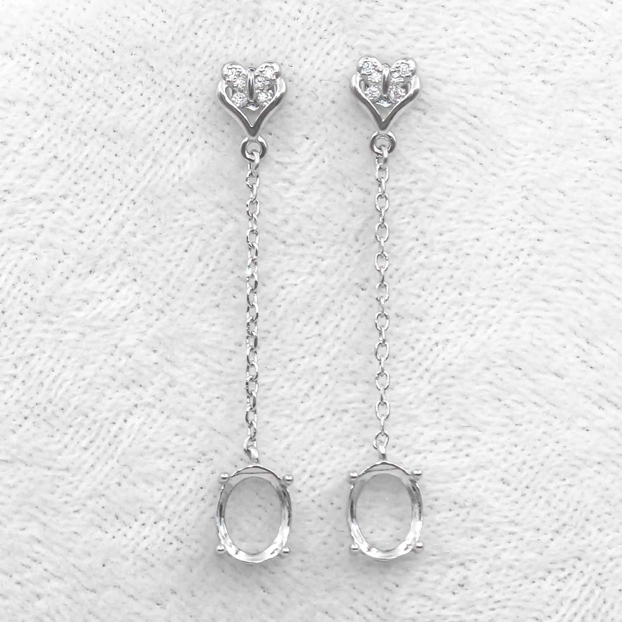 Sterling Silver 7*9mm Semi Mount Line Earrings Empty Support Blank Claws Setting S925 Base Without Center Stone for DIY Inlay