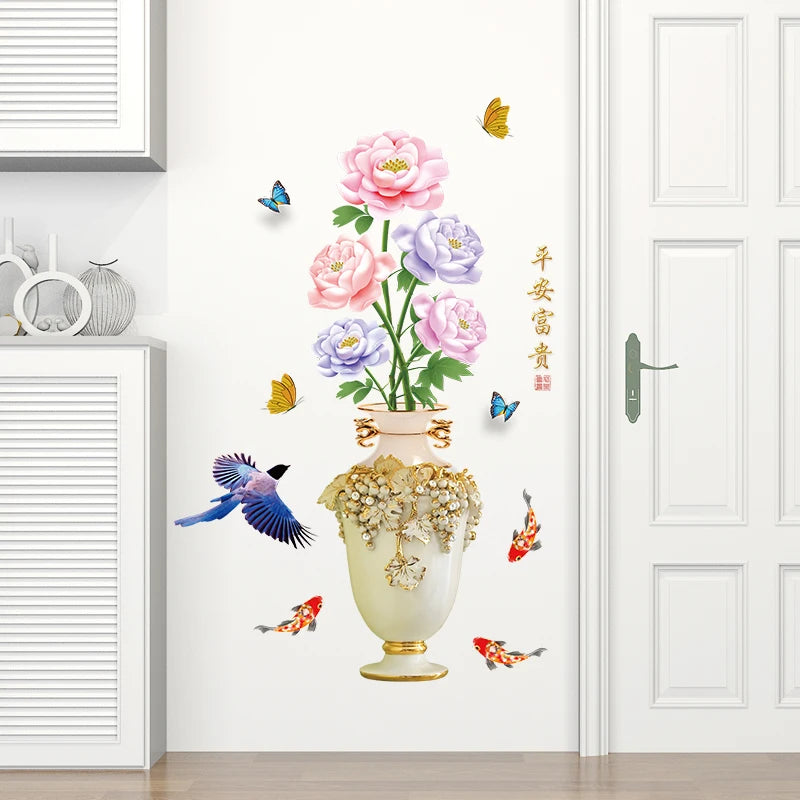 Hot Sale Home Wall Decoration 3d Vase Decal Stickers Flowers