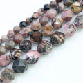 Natural Round Faceted Black Stripe Rhodochrosite Gemstone Diamond Cutting Loose Beads 15.5"