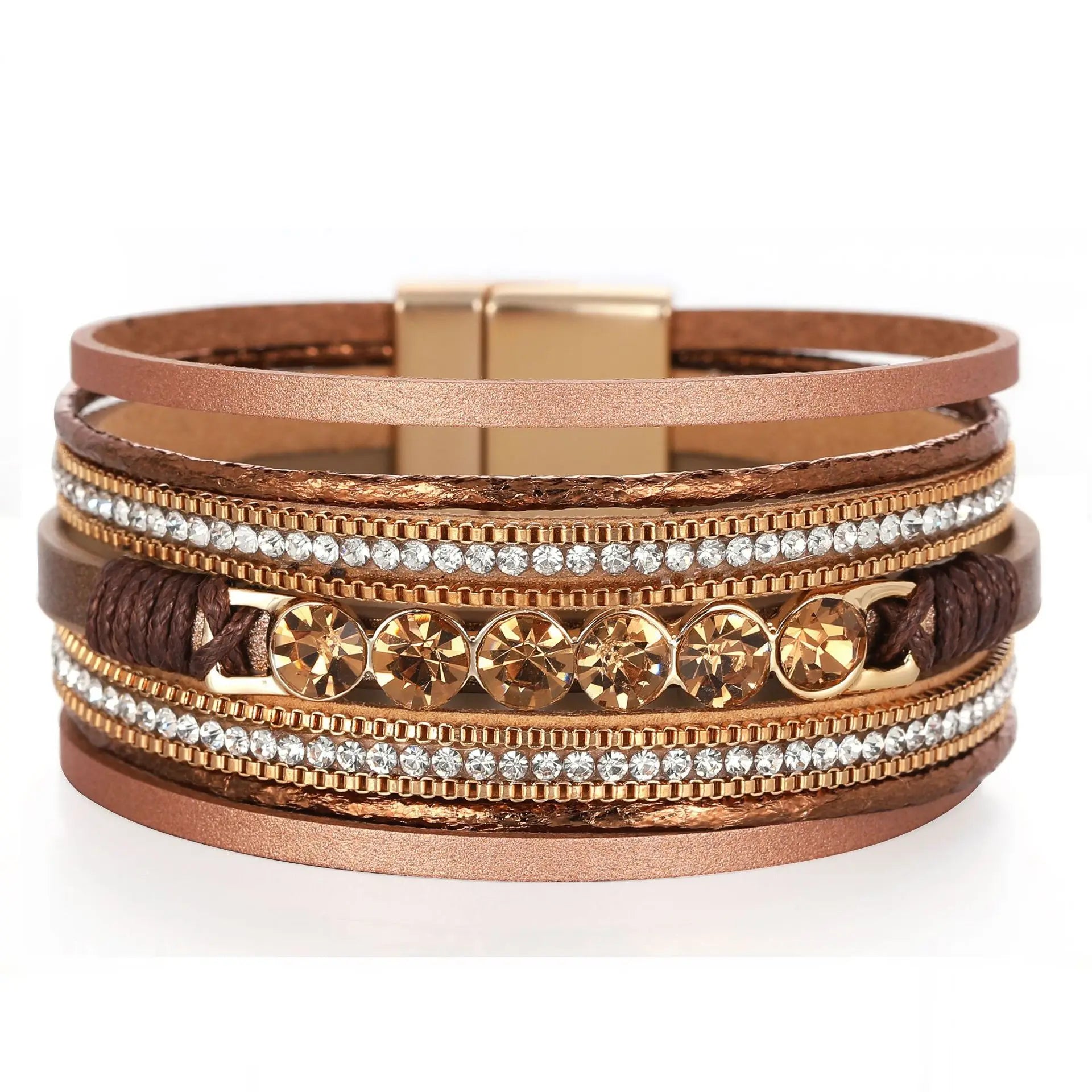 DHJ00260 Fashion Leather Bracelet Women Magnetic Buckle Rhinestones Bracelet