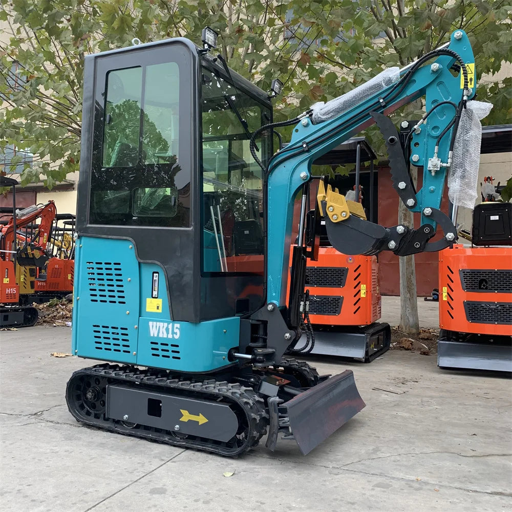 WK15 Mini Crawler Excavator 1.5ton Home Use Two-cylinder Koop Diesel Engine with Closed Cab Motor Pump