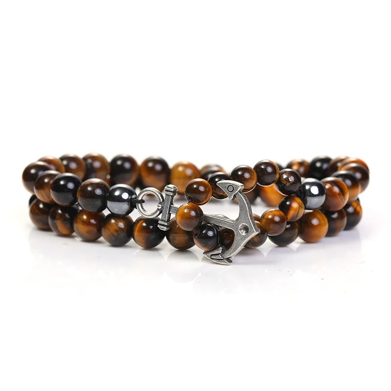 Tiger Eye Beaded Anchor Knot Natural Stone Bracelet ST176