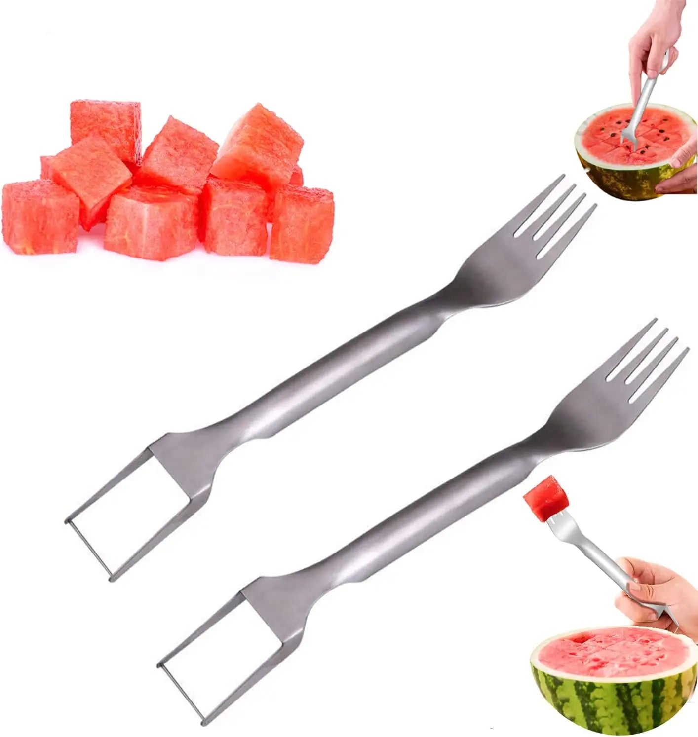 Watermelon Fork Slicer Cutter Stainless Steel 2-in-1 Watermelon Fork Slicer
