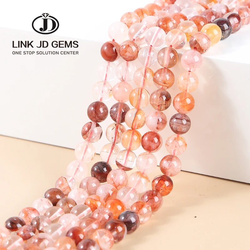 LINK JD GEMS 6/8/10/12mm Natural Red Lucky Quartz Round Loose Beads for Jewelry DIY Making Bracelet Accessories