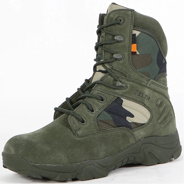 Tactical Combat Ankle Boots Lace-Up Cow Suede Leather Outdoor Hiking Camping Sports Shoes