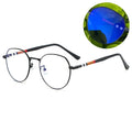 Photochromic and Anti Blue Light Glasses Metallic Black Acetate Irregular Round Photogray Bezel 2026 Lenses Women Retro