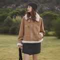 Trendy Women's Shearling Fur Trimmed Stand Collar Jacket for Winter Urban Outfits