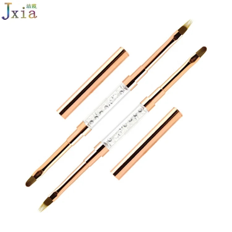 Jiexia Rose Gold Metal Handle Rhinestone Decoration Dual Side Oval Paint Art Brush Ombre Tool for Nail Art