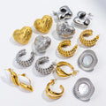 2024 Popular Minimalist Vintage Geometric Stud Earrings Woven Heart Love C-Shape Hollow Stainless Steel Irregular Enamel Hoop