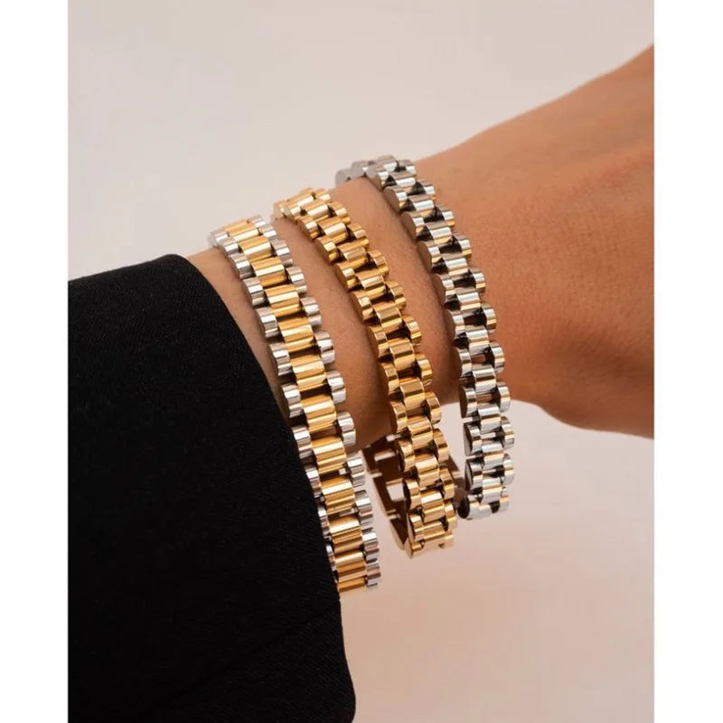 Wholesale Custom Watch Strap 18k Gold Plated Stainless Steel Jewelry Gold Watchband Bracelet for Men and Women