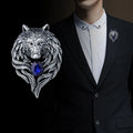 Vintage Ruby Sapphire Animal Wolf Brooches Gold Plated Crystal Wolf Head Men Brooch Pin for Suit