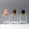 Luxury Rectangular Recyclable 30ml 50ml 100ml clear Customized Glass Perfume Bottle with Pump Spray Lid