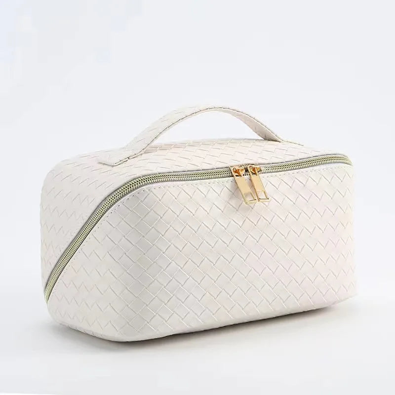 Women's Multi-Layer PU Cosmetics Bag Wholesale Waterproof Travel Woven Pattern Leather Cross-Border Zipper Women Bags