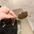 New Arrival Luxury Sunglasses Metal Thin Rectangle Punk Style Fashion Brown Metal Frame Sunglasses