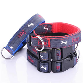 Wholesale Low Price Jeans Dog Cat Collar with White Bones