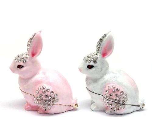 SHINNYGIFTS Hand Painted Rabbit Figurine Enamel Magnetic Closure Modern Octagonal Jewelry Trinket Box