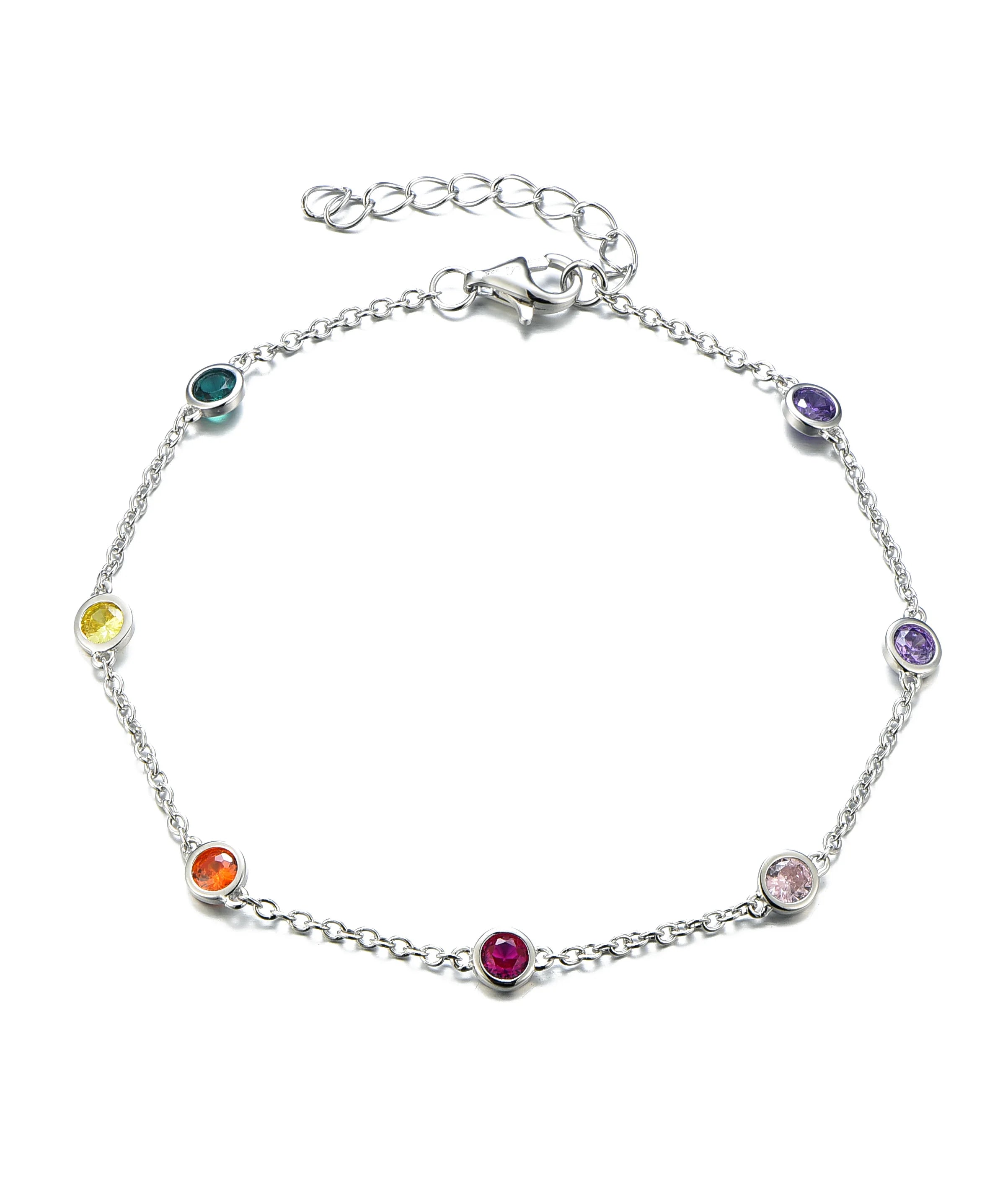 Latest Design Beautiful 925 Silver Colorful Summer Link Chain Cz Bracelet Women