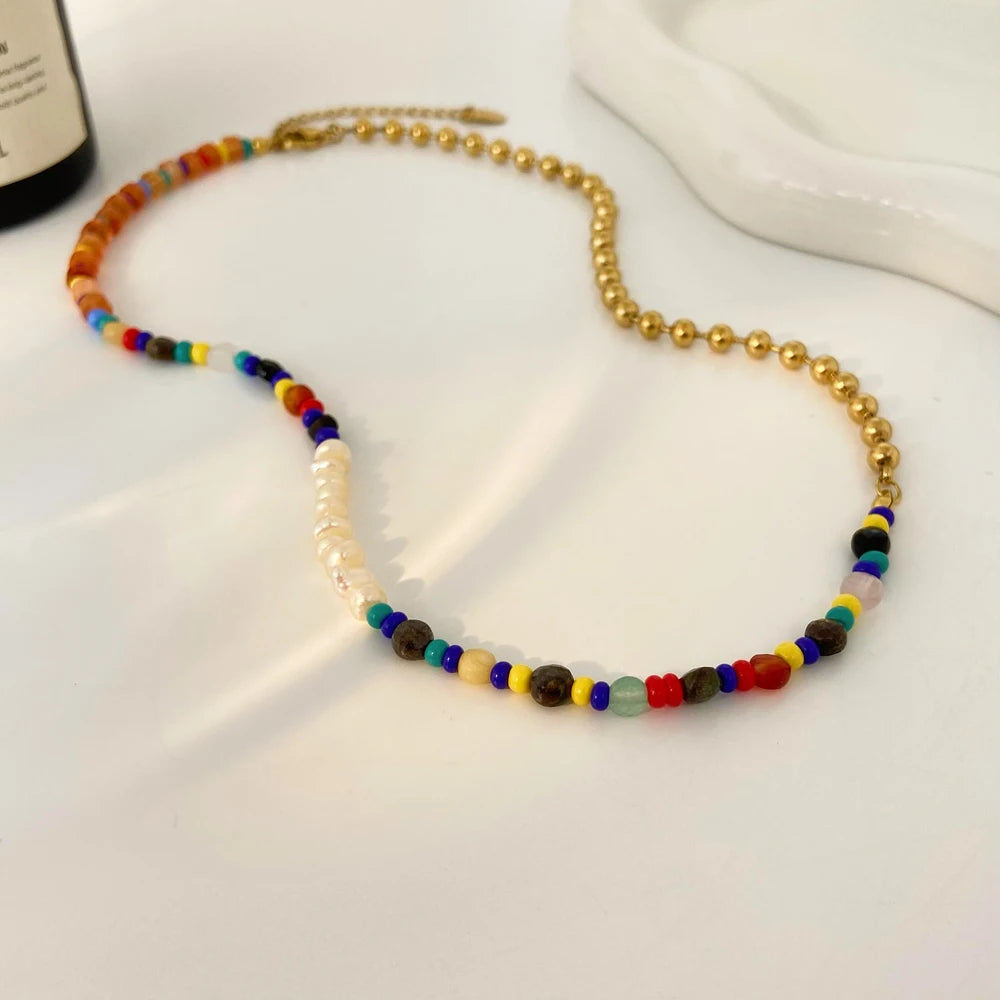 Colorful Luxury Natural Stone Freshwater Pearl Handmade Beaded Necklace Fashion Jewelry 2025 for Women