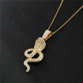 Hip Hop Bling Iced Out Snake Pendant Necklace Gold Plated Full Diamond for Anniversary and Wedding