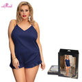 Box Packaging Classic Blue Silk Two Piece Elegant Women's Sleepwear Satin Pajamas Plus Size Box Packaging