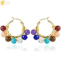 CSJA Wholesale Gold Plated Amethyst Rose Quartz Snatural Gemstone Chips Crystal Healing Hoop Earring Women G997
