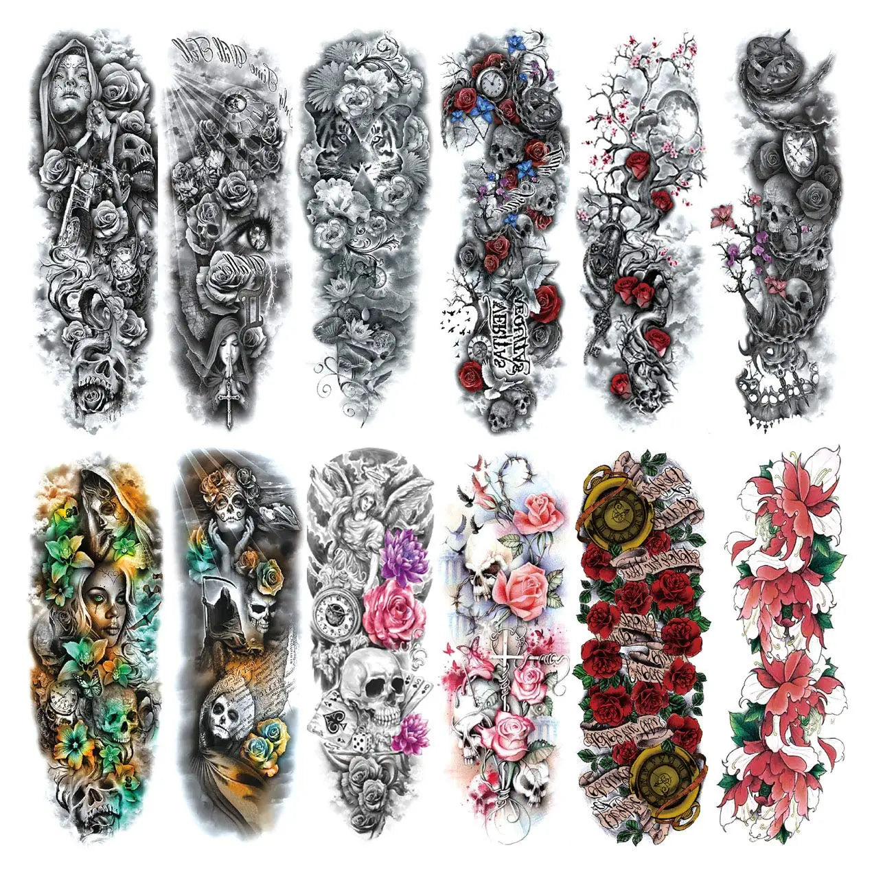 New Water Transfer Permanent Full Arm Tattoo Sticker Supply for Men Sex Girl Tattoo Human Skeleton