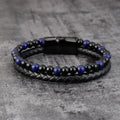 Rope Bracelets Stainless Steel Ball Stone Arm Band for Men Wrist Bangle Accessory Genuine Leather Onyx Bead Bracelets OT-080