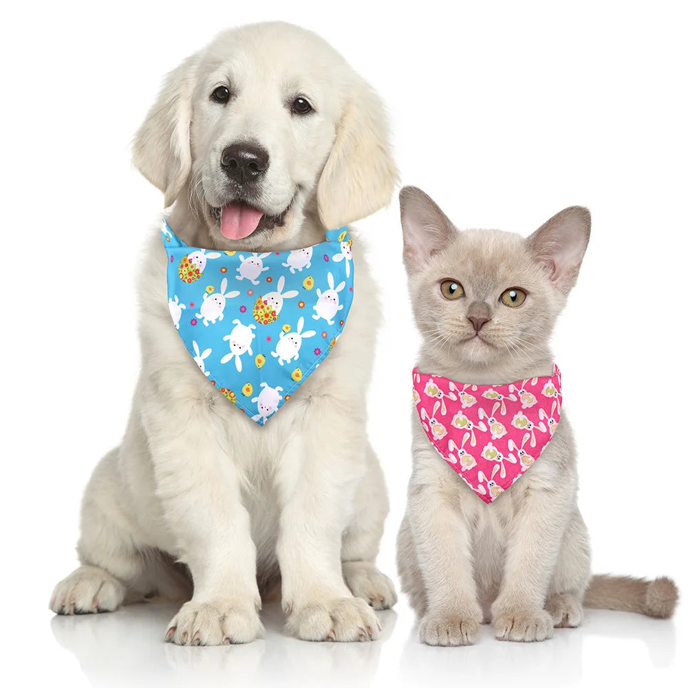 Wholesale Custom Printed Egg Bunny Designs Dog Bandanas Holiday Triangle Bib Scarfs for Outdoor Use on Easter Day