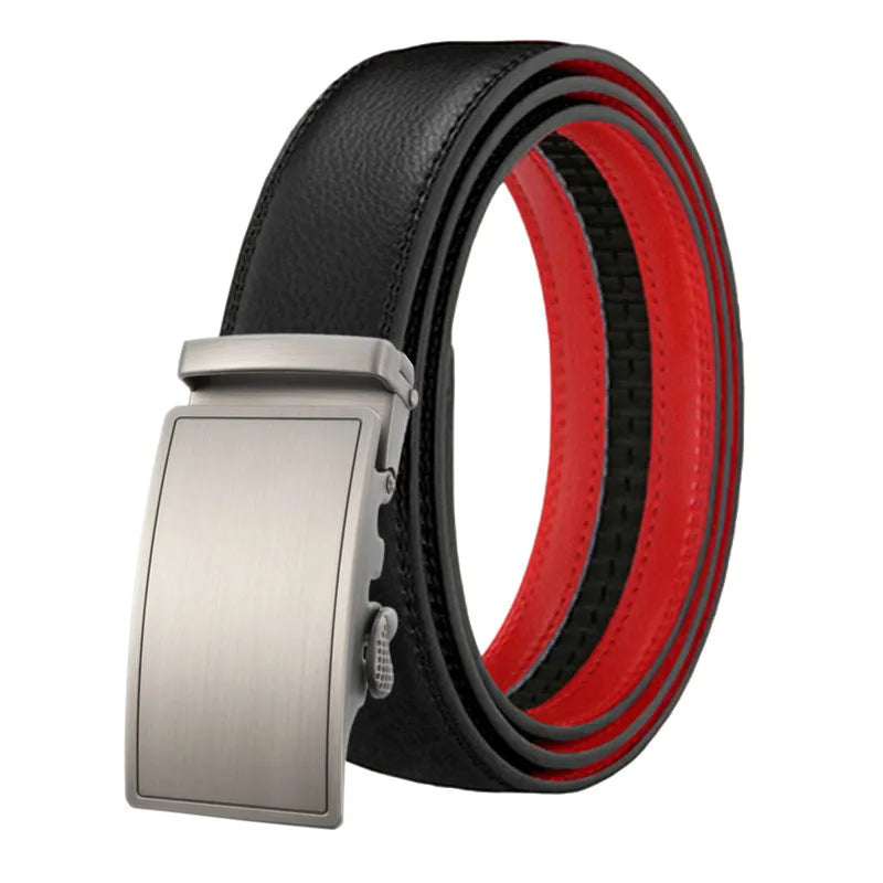 LQbelt Men's Automatic Buckle Leather Belts for Men White Ratchet Belt Custom LOGO Wholesale Stock Factory