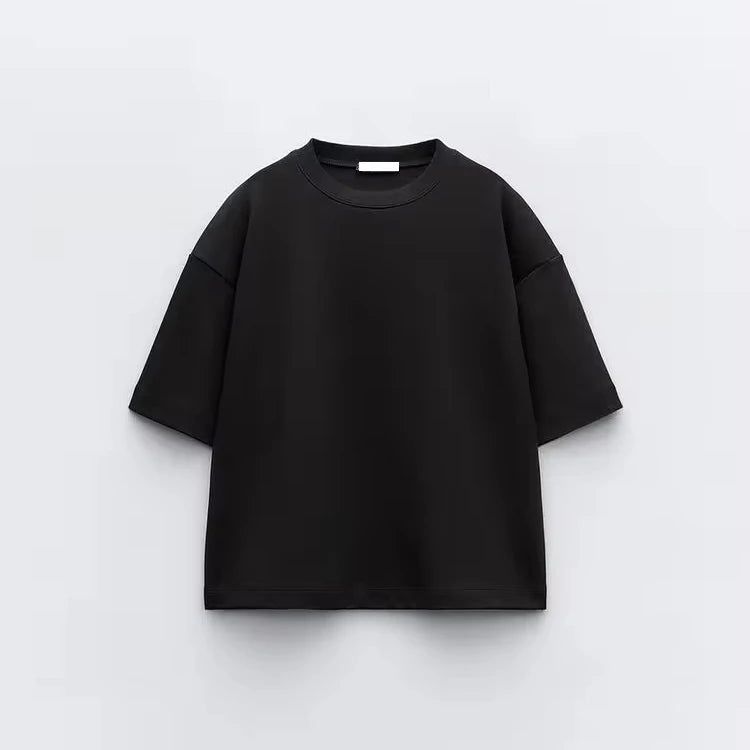 Interwoven Short Sleeve T-shirt Soft and Opaque Crown Neck Short Sleeves