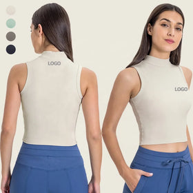 Crop Tops for Women Workout Cropped Tank Top High Neck Camisole Yoga Shirts Athletic Undershirts Slim Fit Sleeveless Gym Shirt