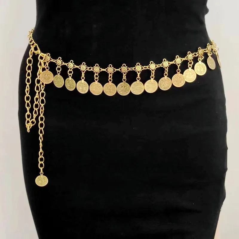 Europe and the United States Vintage Round Piece Fringe Coin Waist Chain Fashion Decoration Dress Belt