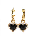 Vintage Black Gold Heart C-shaped Diamond White Copper Gold Plated Earrings