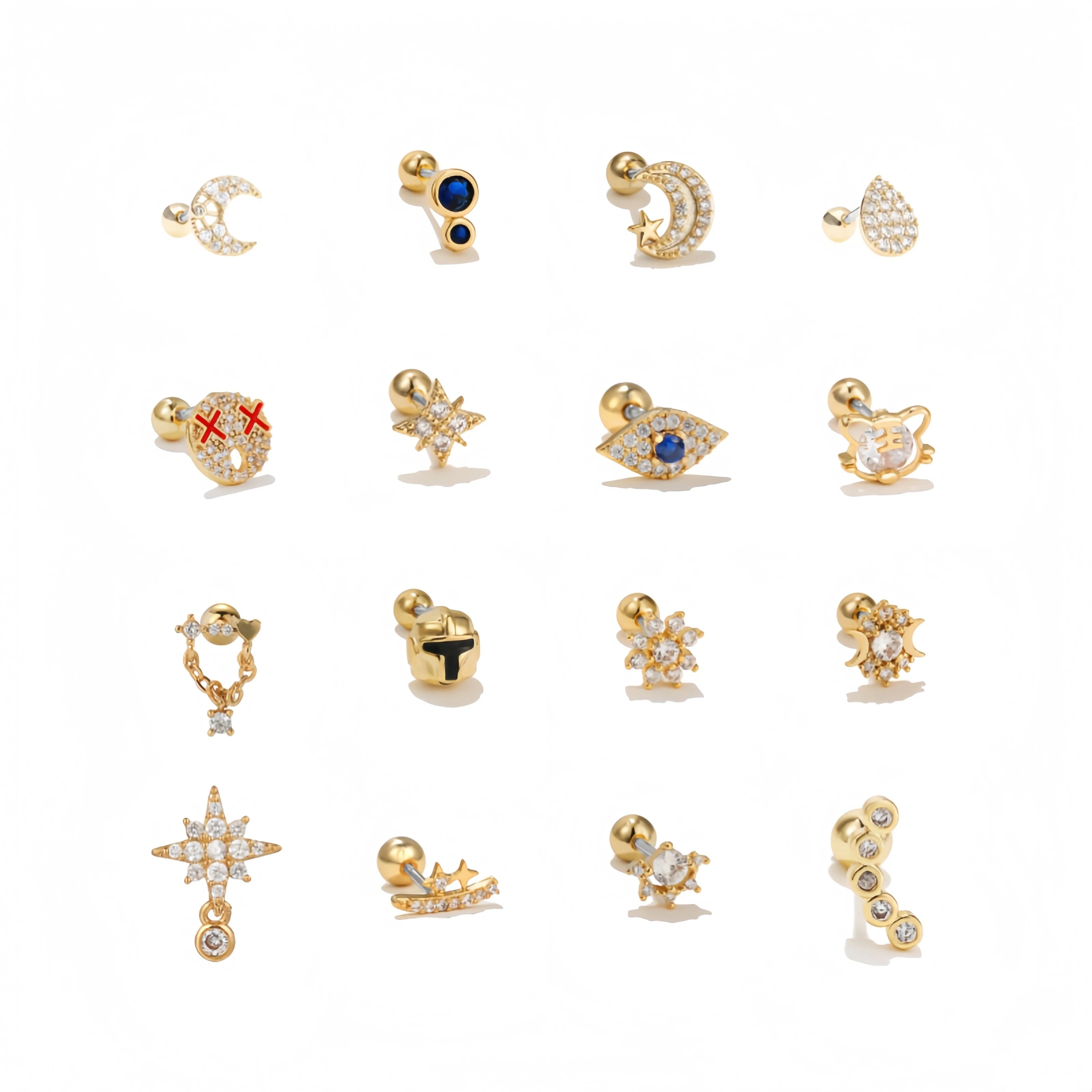 Zuola Luxury Gold Plated Piercing Studs Earring Exquisite Jewelry Moon Shaped Hypoallergenic Helix Screw Earring Daily Wear