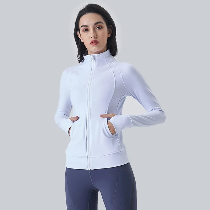 Hot Sweat Wicking Long Sleeves Fitness Sports Coat  Gym Activewear Front Zip Yoga Jacket Top for Women