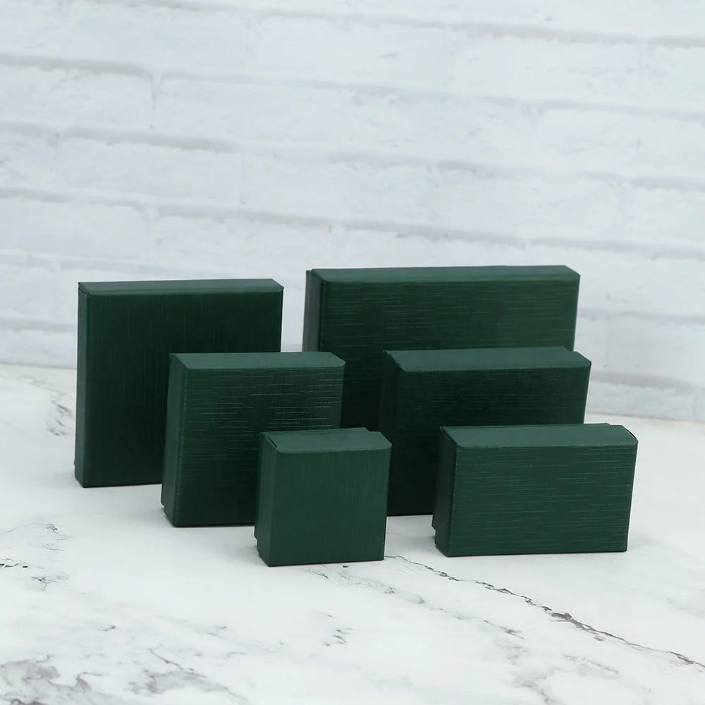Luxury Dark Green Bracelet Necklace Jewelry Boxes Set Packaging Shinny Ring Holder Box with Black Insert