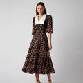 Button Cardigan a Line One Piece Slit Dress Vintage Midi Floral Printed Long Dresses Lady Elegant Women's Dresses With Belt