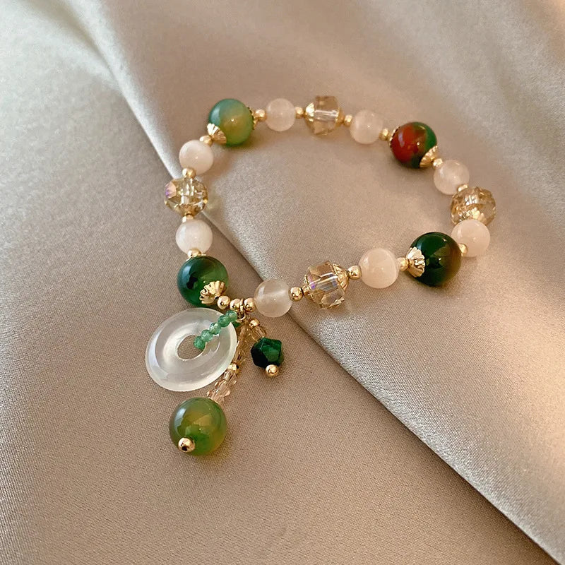 Wholesale Beaded Crystal Bangles Jade Amethyst Turquoise Pearl Beads Bracelet for Women