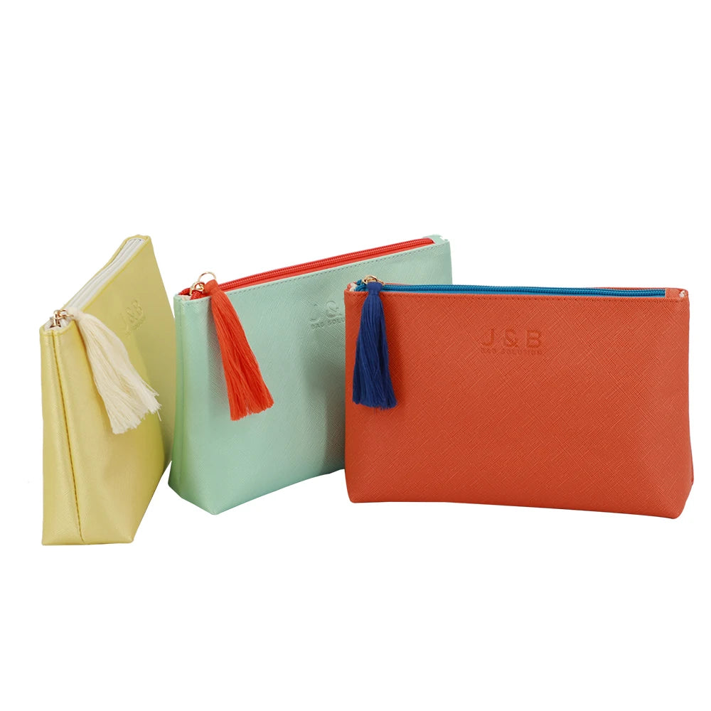 2021 New Designs Fashion PU Leather Ladies Cosmetic Bags Portable Travel Bag With Tassel