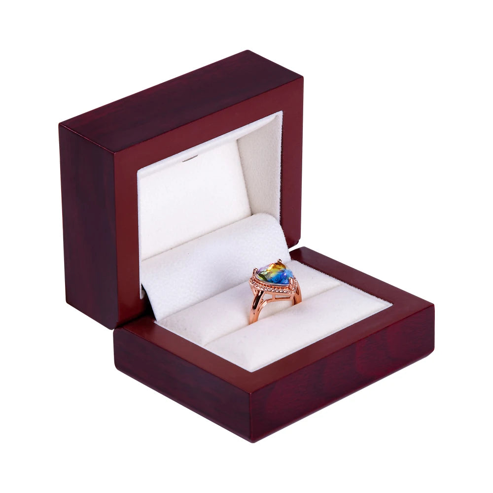 Fashion Light Red Wood Packaging Box Wooden Jewellery Necklace Display LED Light Luxury Gift Pendant Wood Packaging Jewelry Box
