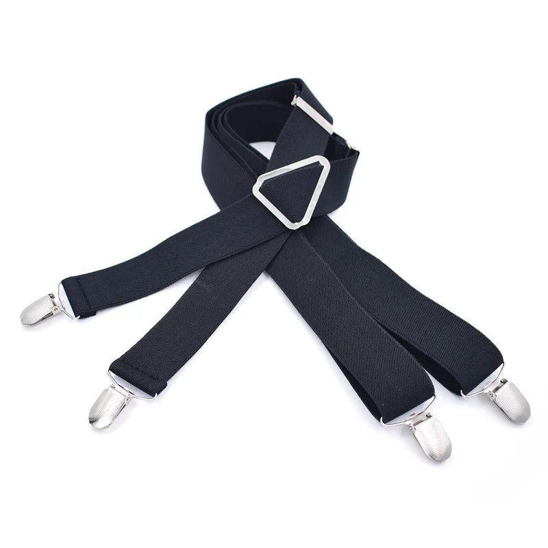 Wholesale 35mm Width Solid Color Adjustable 4 Clip X-Back Heavy Duty Clip Mens Suspenders Elastic Pants Braces