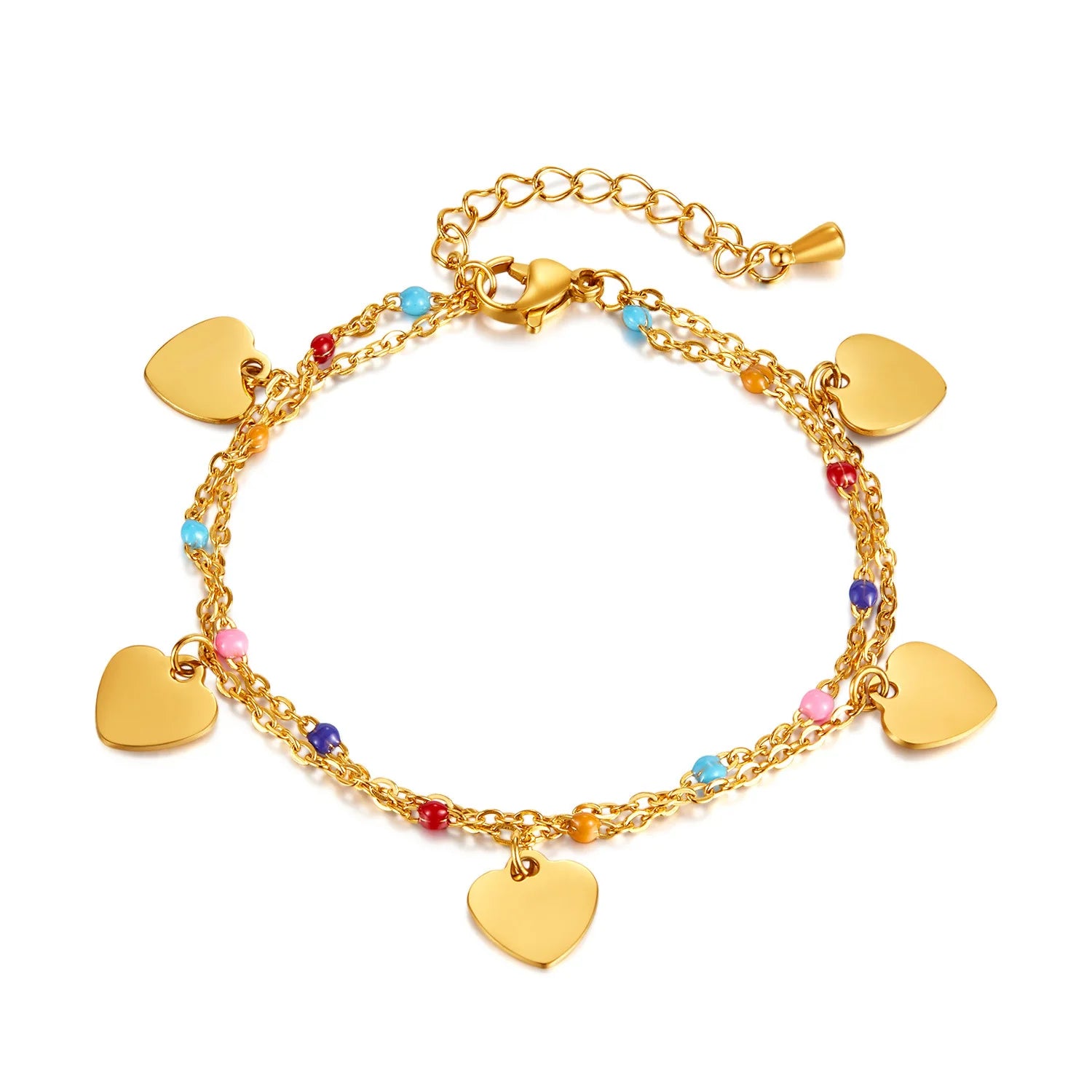 Stainless Steel Jewelry Bracelet Female Fashion Heart Charms Beads Chain Titanium Steel PVD Gold Bracelet Accessories for Women