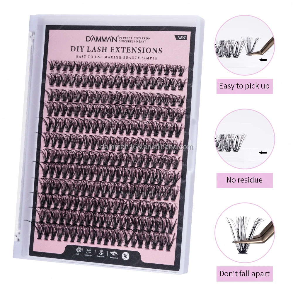 DAMMAN Hot Melt Fluffy DIY Lash Clusters 10D 20D 30D 40D 50D 60D 70D 80D 90D Pre-cut Eyelashes Custom Logo Eyelash Clusters