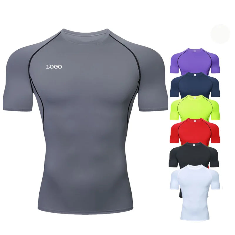 RUIQUWIN Men's Tight Quick-drying Clothes Breathable Short-sleeved Fitness Sportswear Outdoor Running T-shirt