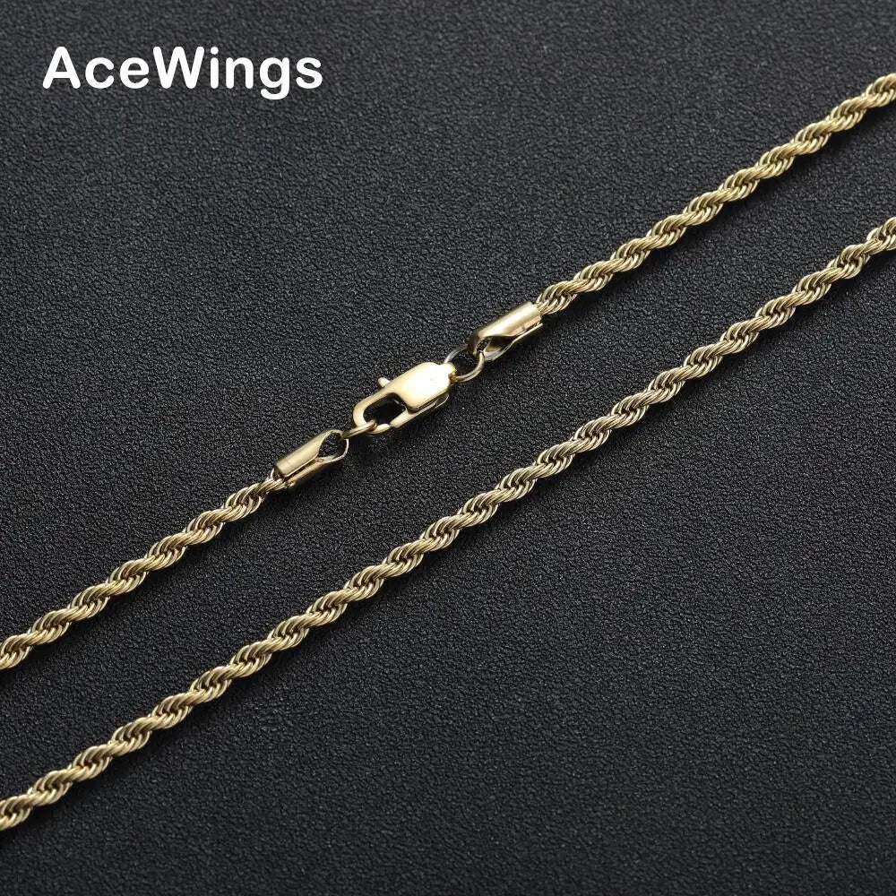 SC020   3mm 14K Gold  16" 18" 20" 22" 24"  26" 28" 30" Stainless Steel Rope Chain Hip Hop Chain Necklace