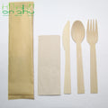 Handmade 4pcs Eco-Friendly Bamboo Spoon and Fork 140mm/170mm Disposable Cutlery Set for Cooking for Back to School