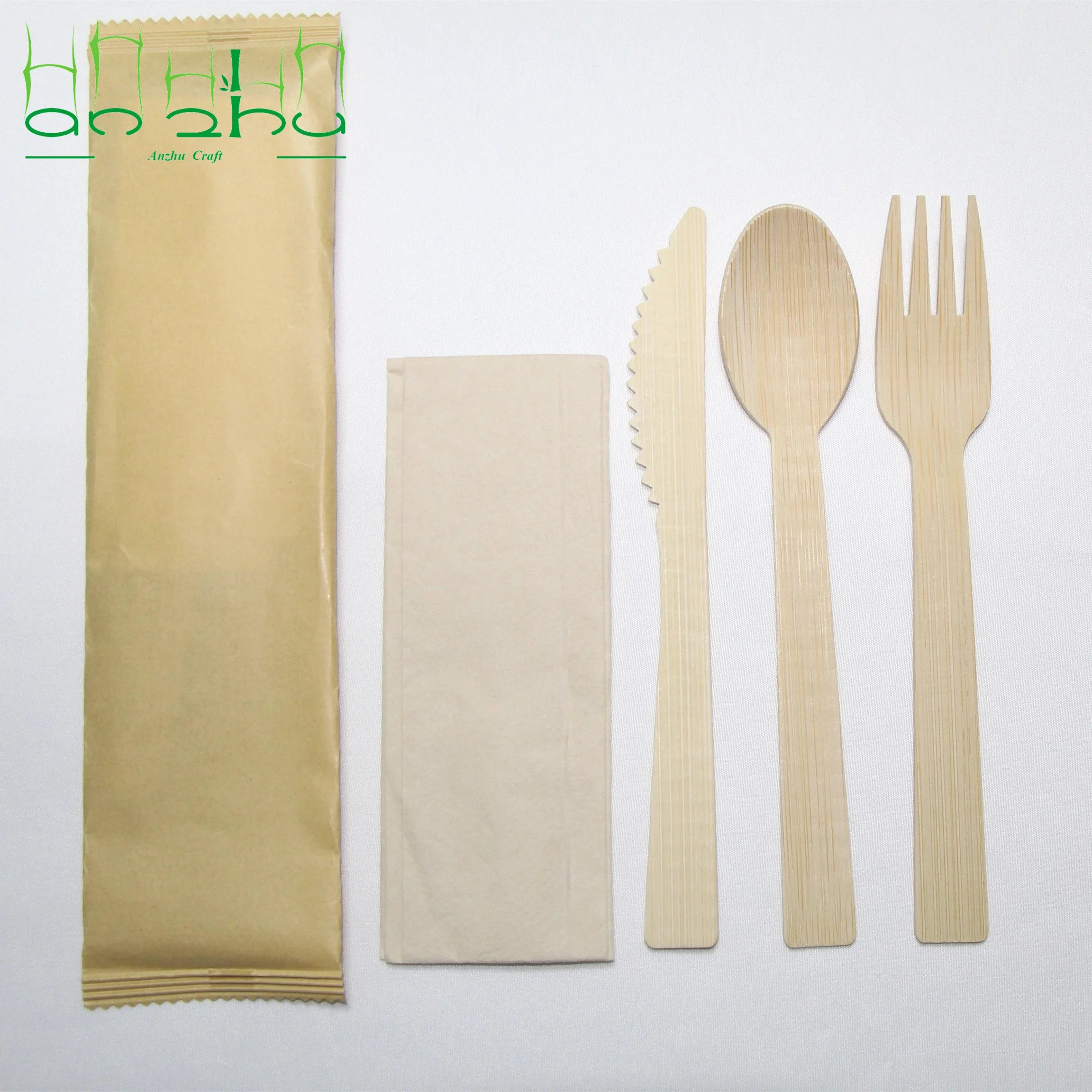 Handmade 4pcs Eco-Friendly Bamboo Spoon and Fork 140mm/170mm Disposable Cutlery Set for Cooking for Back to School